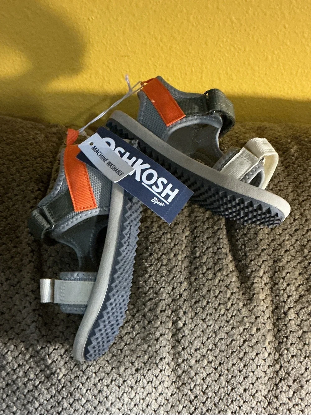 Oshkosh Kids' Open-Toe Sport Sandals in Gray & Orange nwt sz 10 Velcro to close